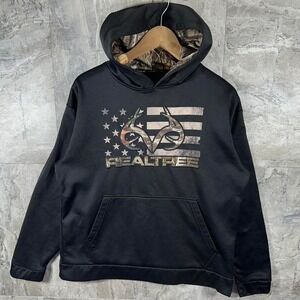 Realtree black camo hoodie with USA flag embroidered Mens Size M #camouflage